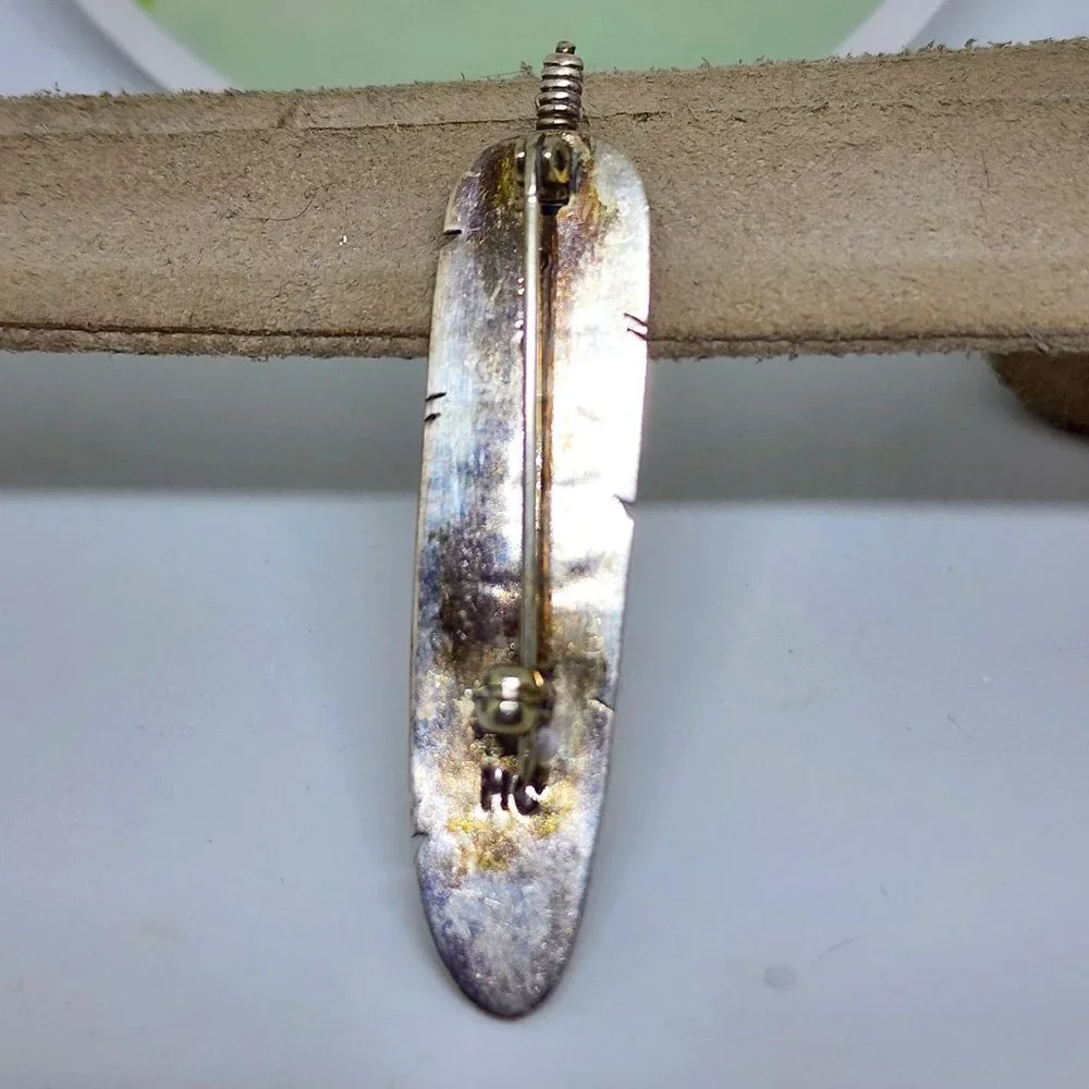 Navajo Sterling Silver High Detail Feather Brooch Pin by Herbert Cayatineto